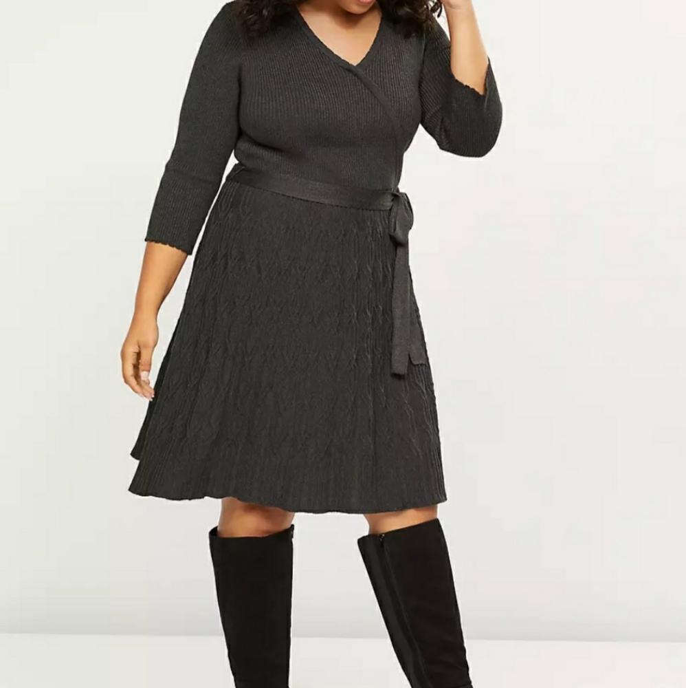 Lane Bryant NWT Faux Wrap Fit & Flare Sweater Dress Plus Size 26/28